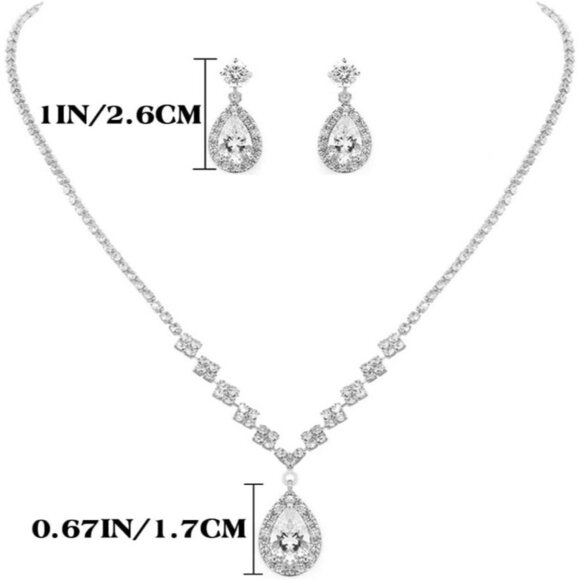 Silver Bridal Jewelry Set for Women Crystal Necklace Earrings Choker Set - Picture 3 of 7